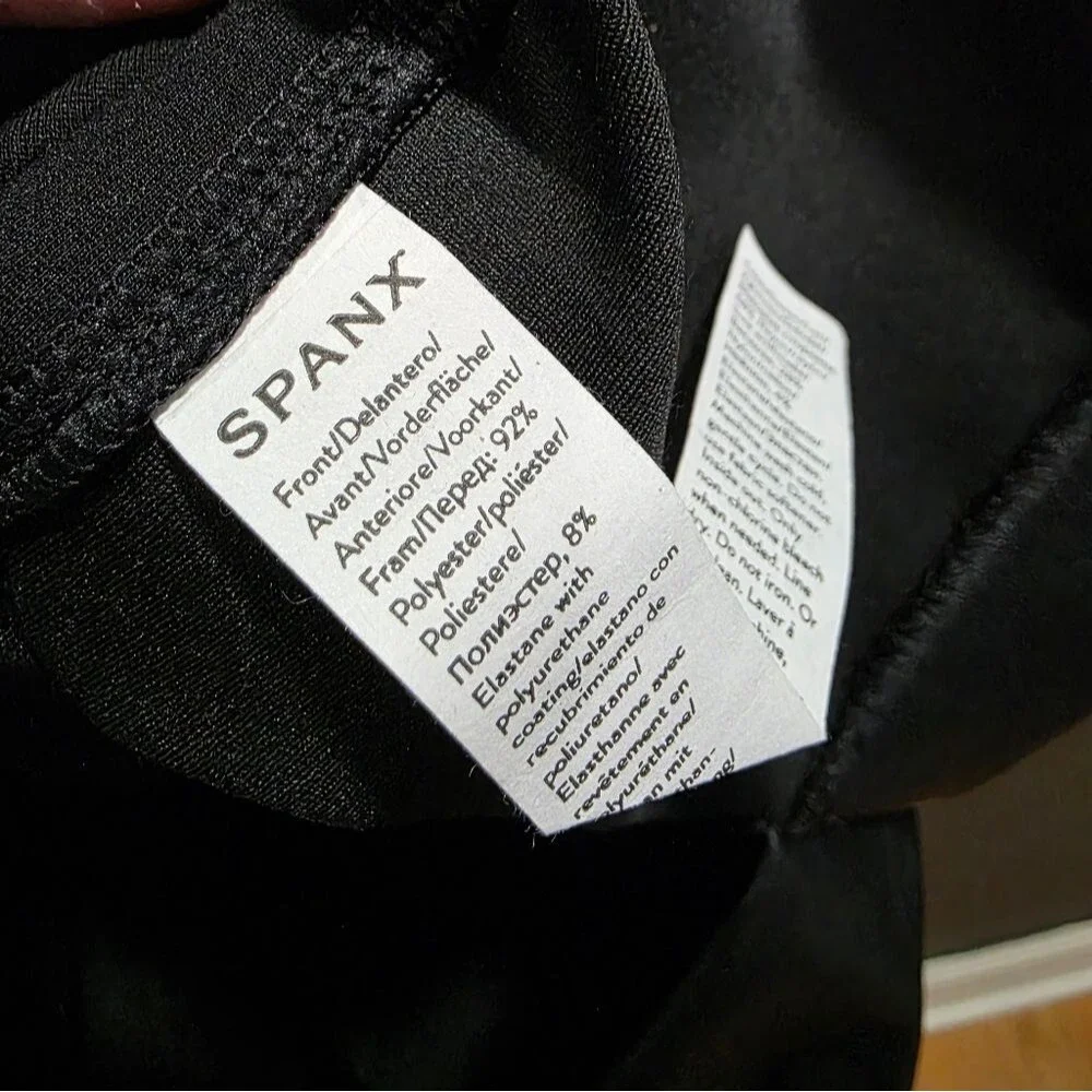 Spanx Black Faux Leather Combo Sleeveless Sheath Dress Size M Fitted Pencil